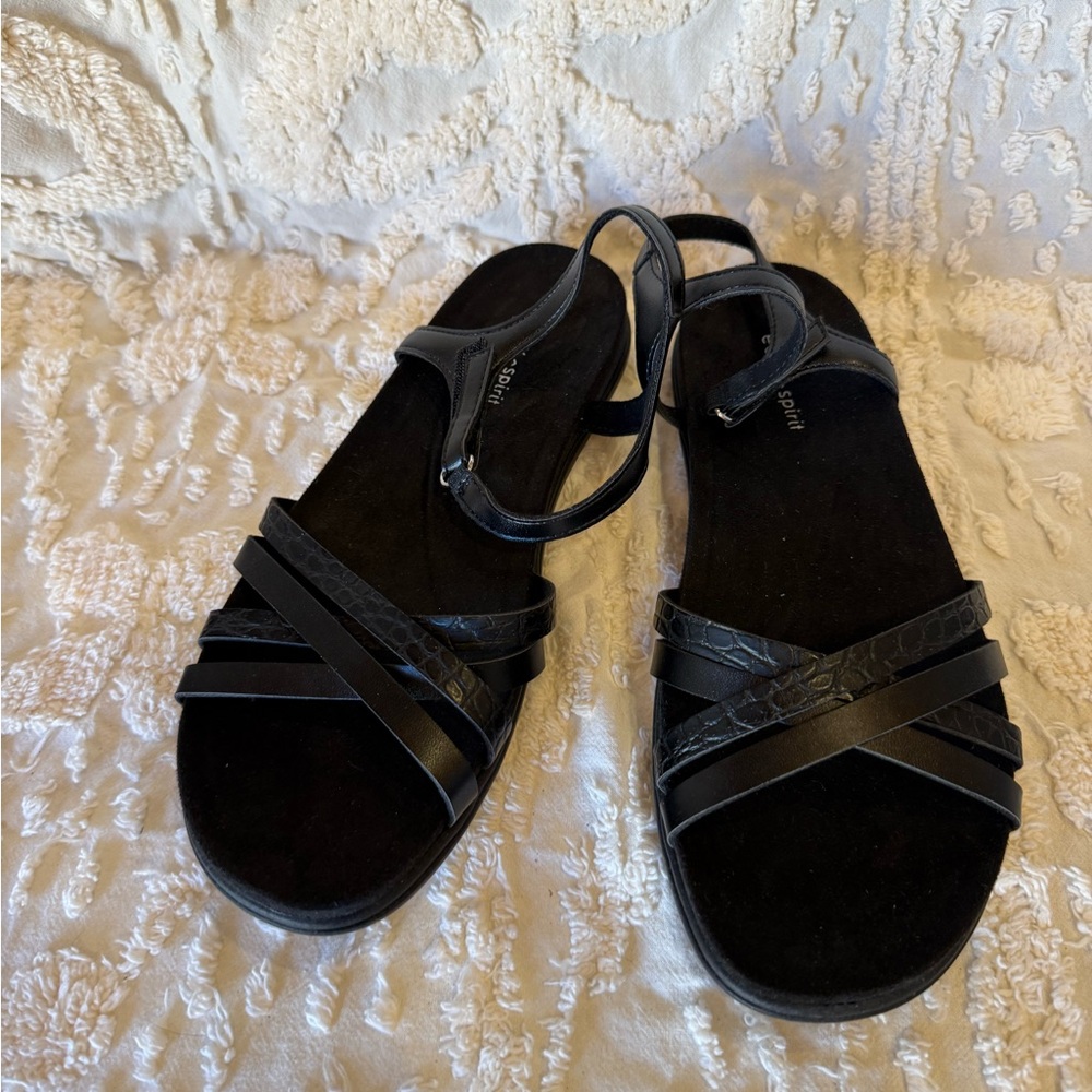 Easy Spirit Black Strappy Ankle‑Closure Sandals #554
